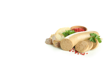 Concept of tasty food, liverwurst isolated on white background