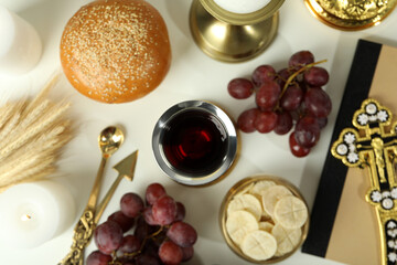 Concept or composition of Eucharist with different accessories