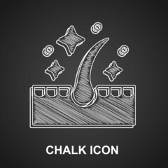 Chalk Organic essential oil for hair care treatment icon isolated on black background. Hair growth oil. Vector