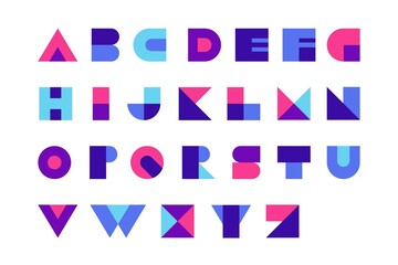 Geometric font. Modern bold alphabet logo, abstract typography symbols design. Vector stylized characters isolated set