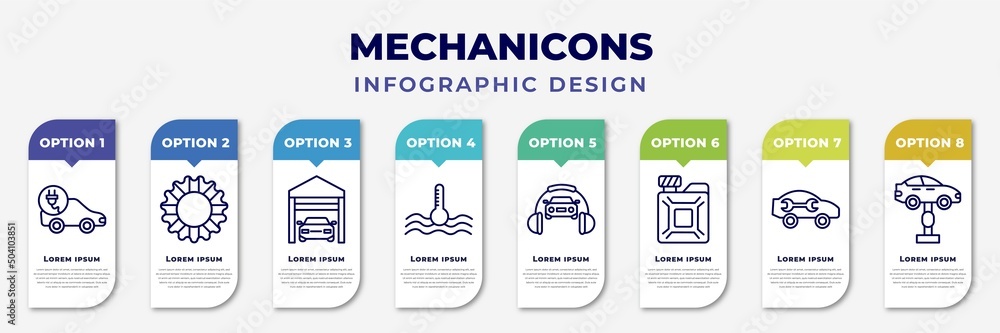 Poster infographic template with icons and 8 options or steps. infographic for mechanicons concept. include