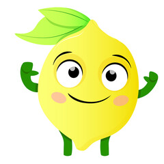 Cheerful yellow lemon with arms and legs
