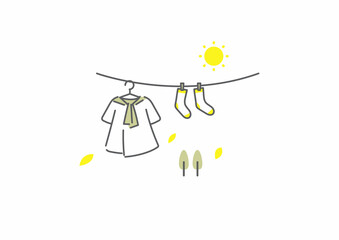 干してある洗濯物　シンプルでお洒落な線画イラスト