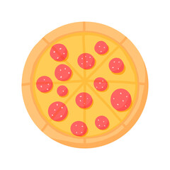 Pizza with salami. Pepperoni pizza.Fast food. Isolated on a white background. Vector illustration.