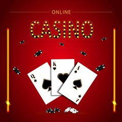 Casino banner. With playing cards and poker chips