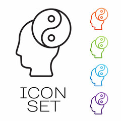 Black line Yin Yang symbol of harmony and balance icon isolated on white background. Set icons colorful. Vector