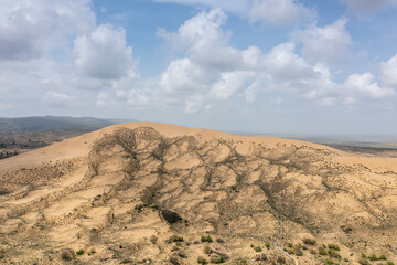 Fototapeta na wymiar panoramic view of the highest dune in Europe on the territory of Dagestan