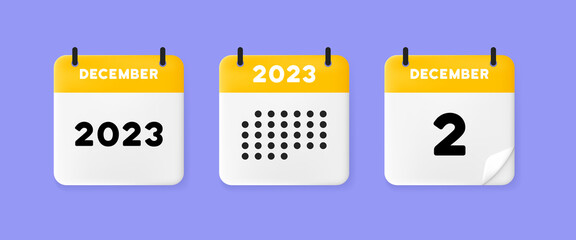 Calendar set icon. Calendar on a blue background with December, 2022, 2 text. Reminder. Date menegement concept. Vector line icon for Business and Advertising