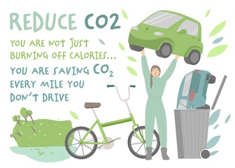 Reducing carbon footprint. Landscape poster. Vectgor illustration