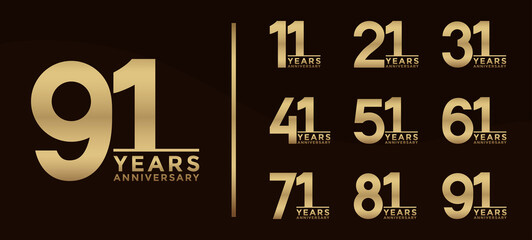 Set of Anniversary logotype and gold color with brown background for celebration