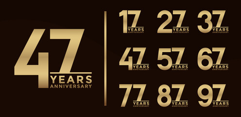 Set of Anniversary logotype and gold color with brown background for celebration - obrazy, fototapety, plakaty