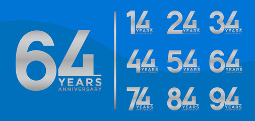 Set of Anniversary logotype and silver color with blue background for celebration