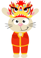 Rabbit with dragon mask on head for chinese new year