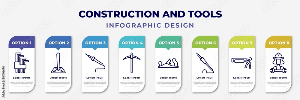 Poster infographic template with icons and 8 options or steps. infographic for construction and tools conce