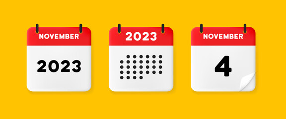 Calendar set icon. Calendar on a yellow background with four november, 2022, 4 number text. Reminder. Date menegement concept. Vector line icon for Business and Advertising.