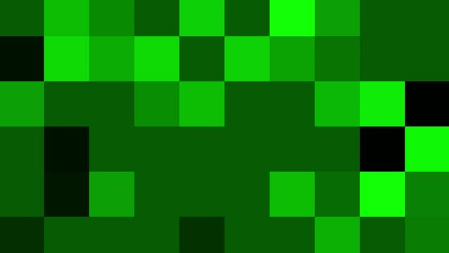 Green gradient square block random animation. 2D render computer graphic