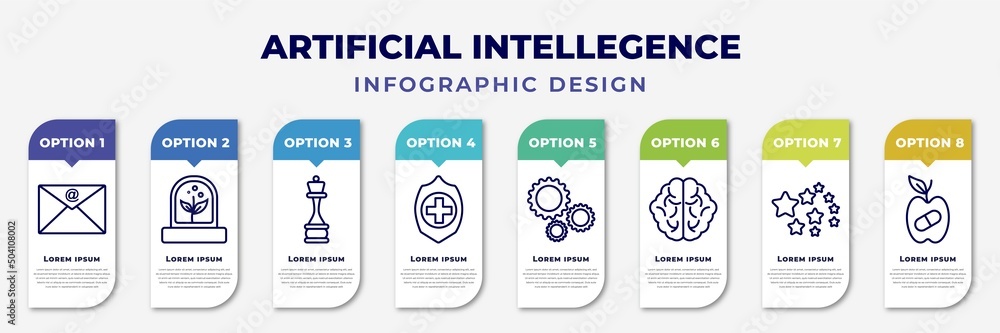 Poster infographic template with icons and 8 options or steps. infographic for artificial intellegence conc