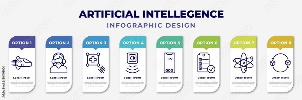 Poster infographic template with icons and 8 options or steps. infographic for artificial intellegence conc