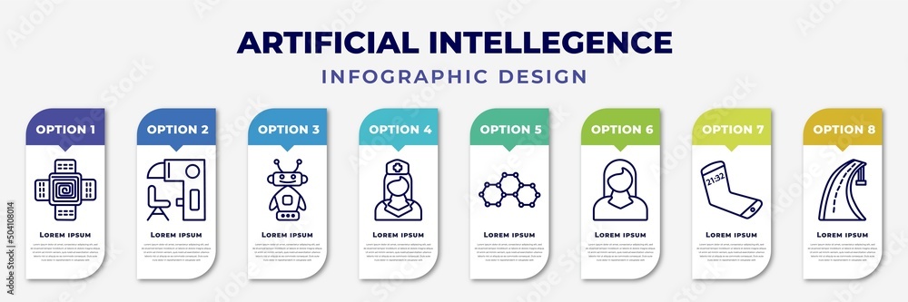 Poster infographic template with icons and 8 options or steps. infographic for artificial intellegence conc