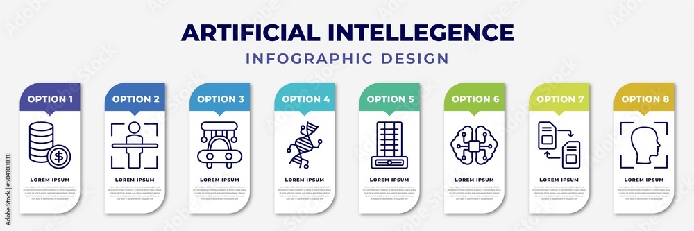 Poster infographic template with icons and 8 options or steps. infographic for artificial intellegence conc