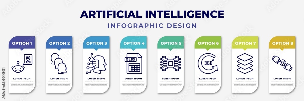 Aufkleber infographic template with icons and 8 options or steps. infographic for artificial intelligence conc
