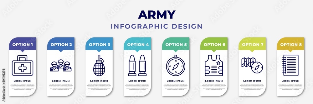 Poster infographic template with icons and 8 options or steps. infographic for army concept. included first