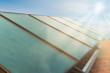 Sun cells on house roof. Green sun energy