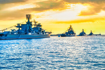 Military navy russian ships and cruiser Moskva Moscow - obrazy, fototapety, plakaty