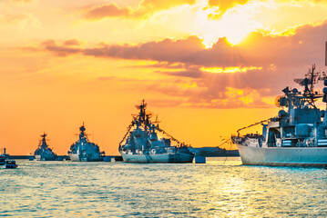 Military navy russian ships and cruiser Moskva Moscow