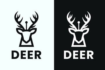 Deer and shield logo design template. deer head logo design illustrtion vector
