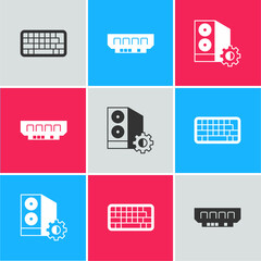 Set Keyboard, RAM, random access memory and Case of computer icon. Vector