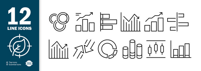 Diagram set icon. Function, graph, arrows, pie chart, columns, income, loss, etc. Data analysis concept. Vector line icon for Business and Advertising