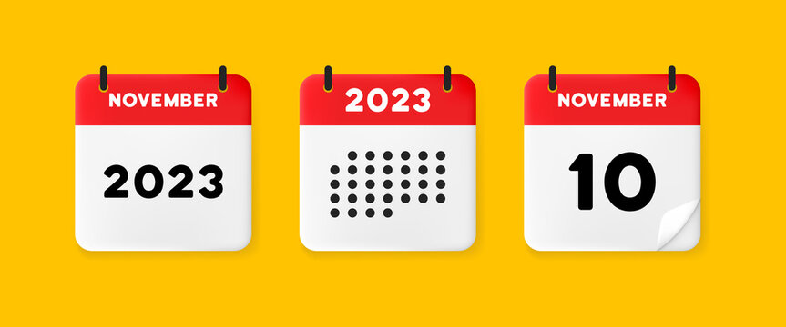 Calendar set icon. Calendar on a yellow background with ten november, 2022, 10 number text. Reminder. Date menegement concept. Vector line icon for Business and Advertising