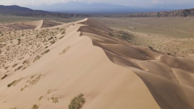 Aerial of sand dunes in Altyn Emel national park in Kazakhstan