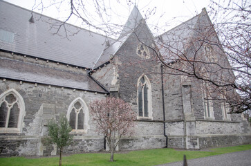 Fototapeta premium Dublin March 2022: Christ Church Rathgar (CCR) stands at a busy crossroads on the south side of Dublin, the capital city of Ireland.