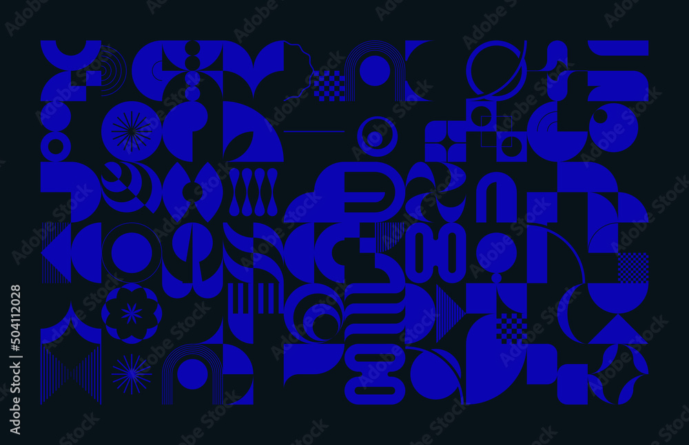 Poster brutalist art inspired vector pattern graphics made with bold abstract geometric shapes