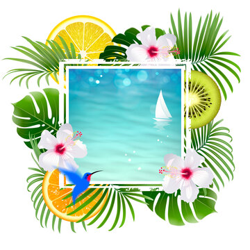 Tropical Banner with Tropical Fruits and Plants