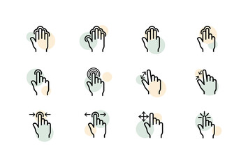 Hand set icon. Cursor, mouse, index finger, sliding, scrolling. Gestures concept. Vector line icon for Business and Advertising