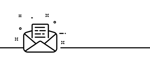 Message line icon. Incoming SMS, envelope, search mail, notice, notification. Correspondence concept. One line style. Vector line icon for Business and Advertising