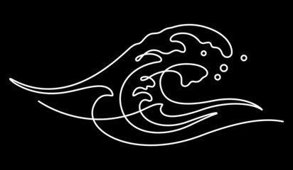 One line drawing of sea ocean waves illustration. Contour line and continuous drawing vector water wave isolated on black background © dhtgstockphoto
