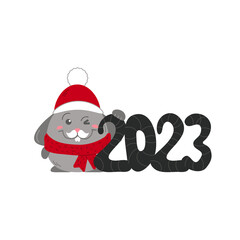 A rabbit in a Santa suit is greeting the new year