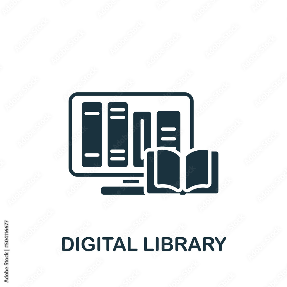 Poster digital library icon. monochrome simple e-learning icon for templates, web design and infographics