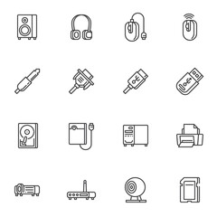 Fototapeta premium Computer hardware line icons set