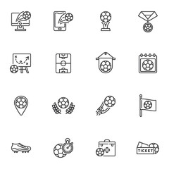 Soccer game line icons set