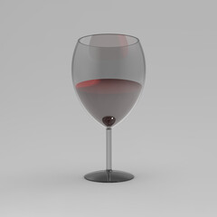 glass goblet with wine on gray background. glass of wine. Square image. 3d rendering. 3d drawing.
