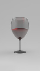 glass goblet with wine on gray background. glass of wine. Vertical image. 3d rendering. 3d drawing.