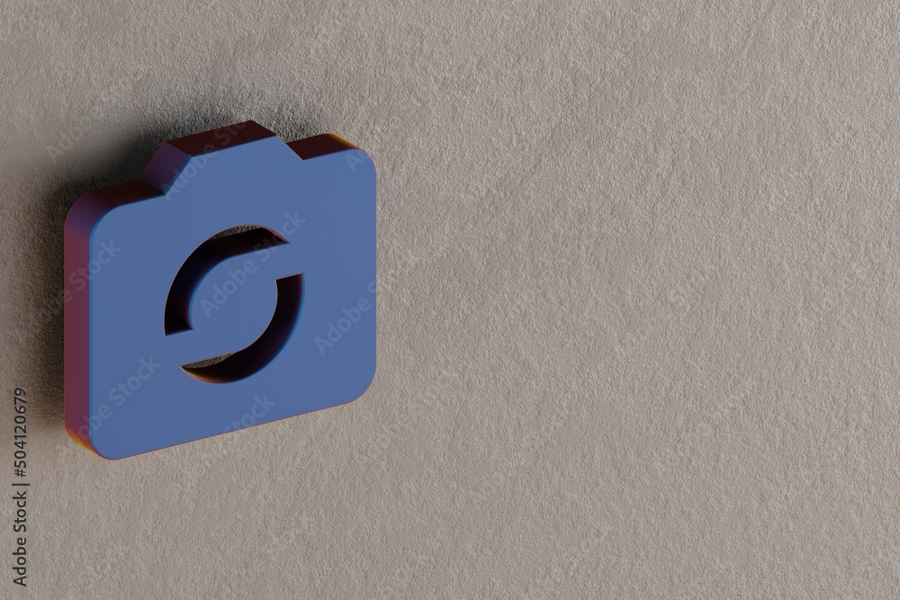 Aufkleber Beautiful abstract illustrations Blue Camera symbol icons on a wall background. 3d rendering illustration. Background pattern for design.