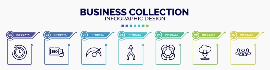 Fototapeta premium infographic for business collection concept. vector infographic template with icons and 7 option or steps. included rewind time, seo tag, velocity, merging, rescue, download from cloud, businessmen