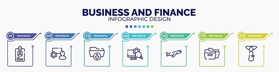 infographic for business and finance concept. vector infographic template with icons and 7 option or steps. included long id card, marketing seminar, download folder, monitoring system, inclined
