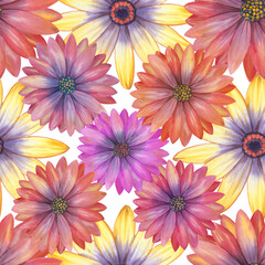 Fototapeta na wymiar Seamless botanical pattern for design, fabric, wallpaper, print, textile. Watercolor floral ornament in digital processing. Delicate background of flowers.